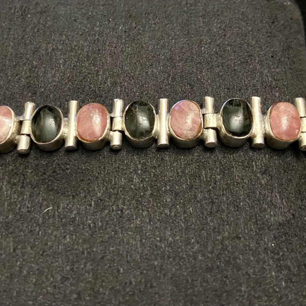 Silver 950 Onyx Pink Stones Link Bracelet - image 4