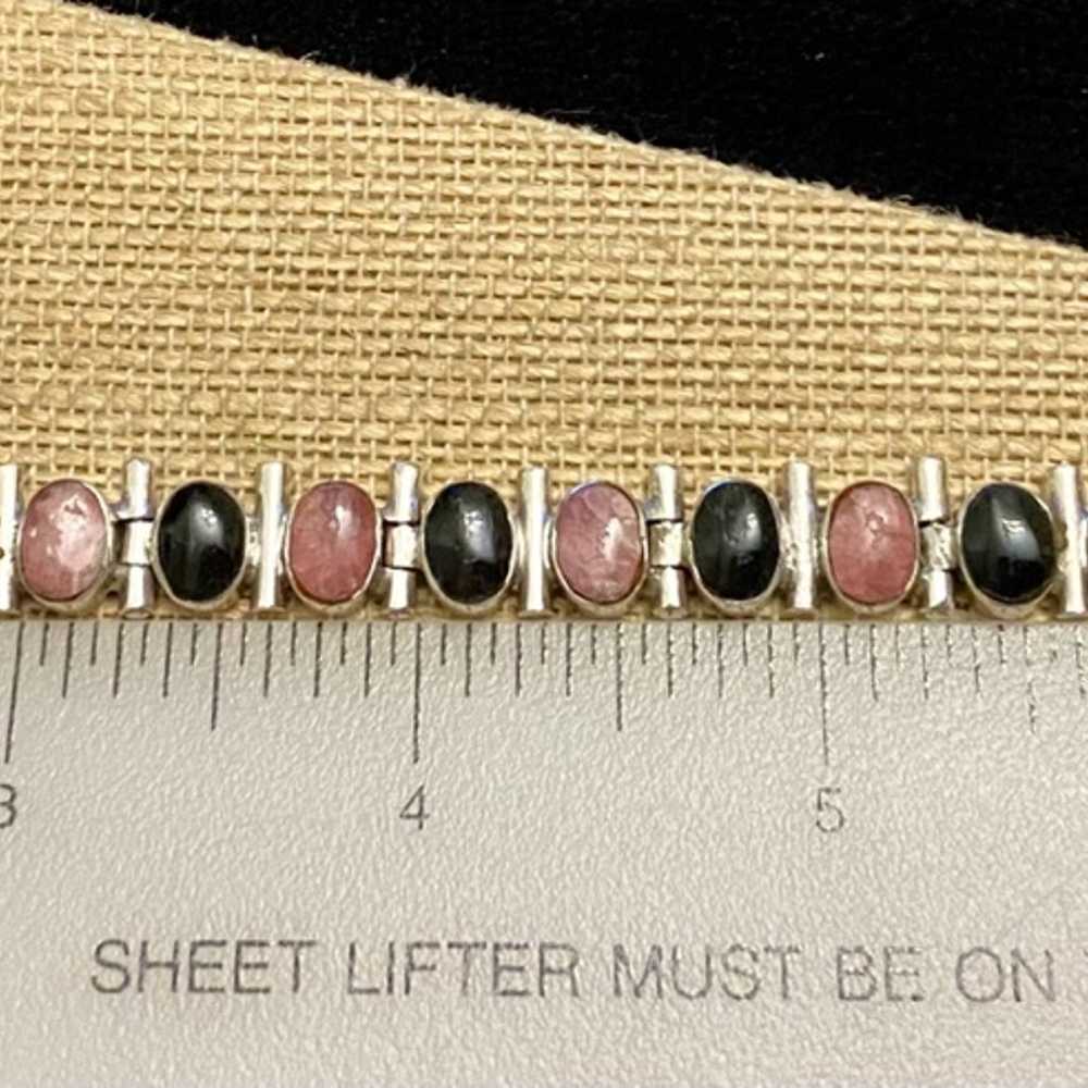 Silver 950 Onyx Pink Stones Link Bracelet - image 5