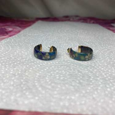 Vintage 14k gold cloisonné earrings - image 1