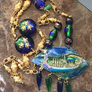 VTG Bohemian Dragon Peacock Eye Necklace