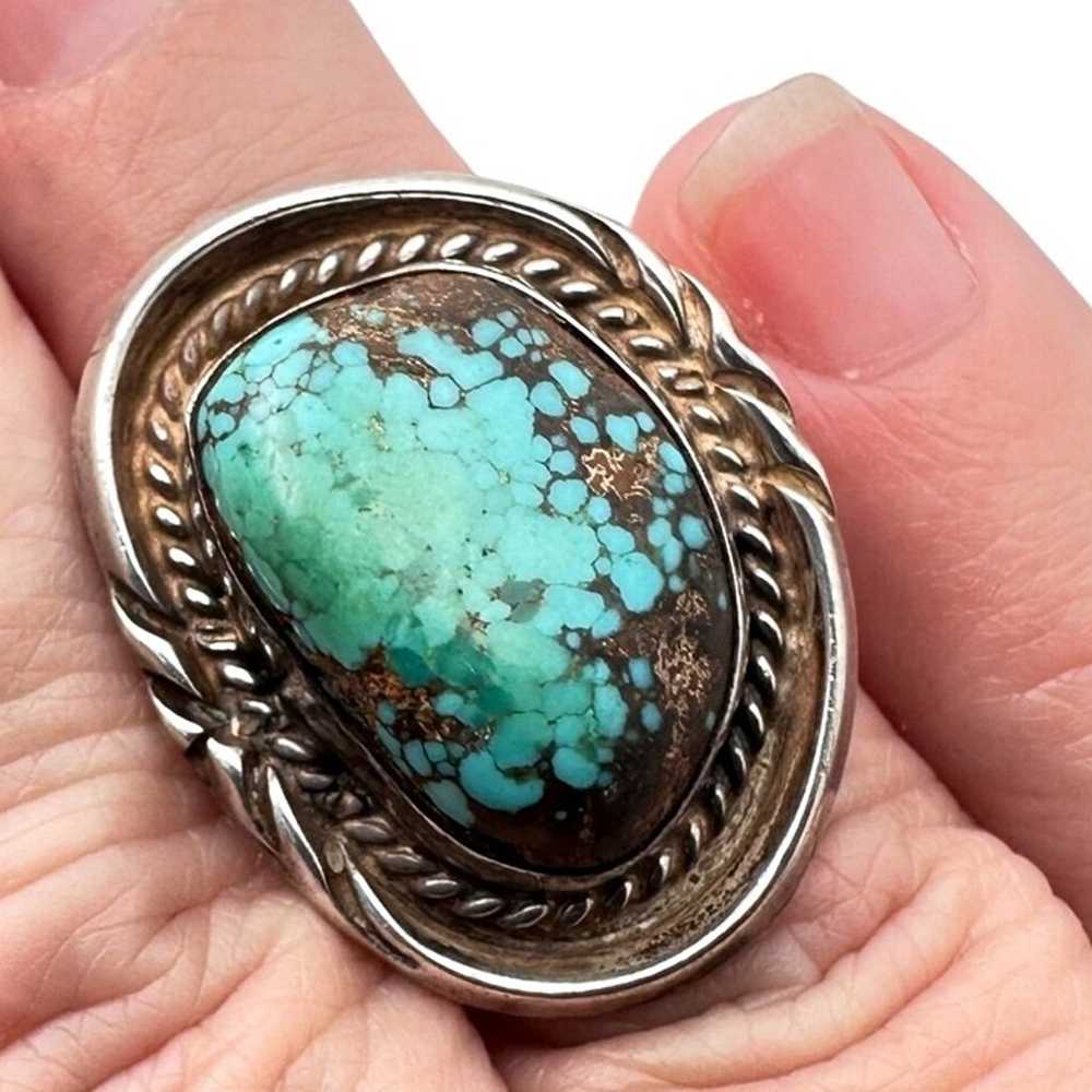 Vintage Native American Womans Mens Ring Turquois… - image 1