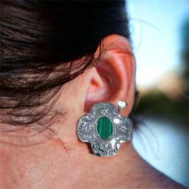 Vintage TAXCO Western 925 Silver Real Malachite C… - image 1