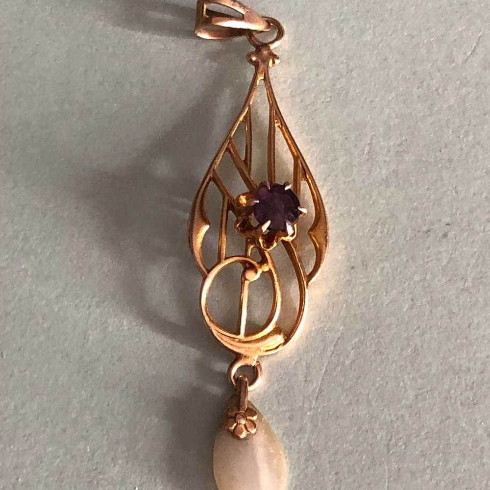 10kt yellow gold  pendant with pearl - image 3