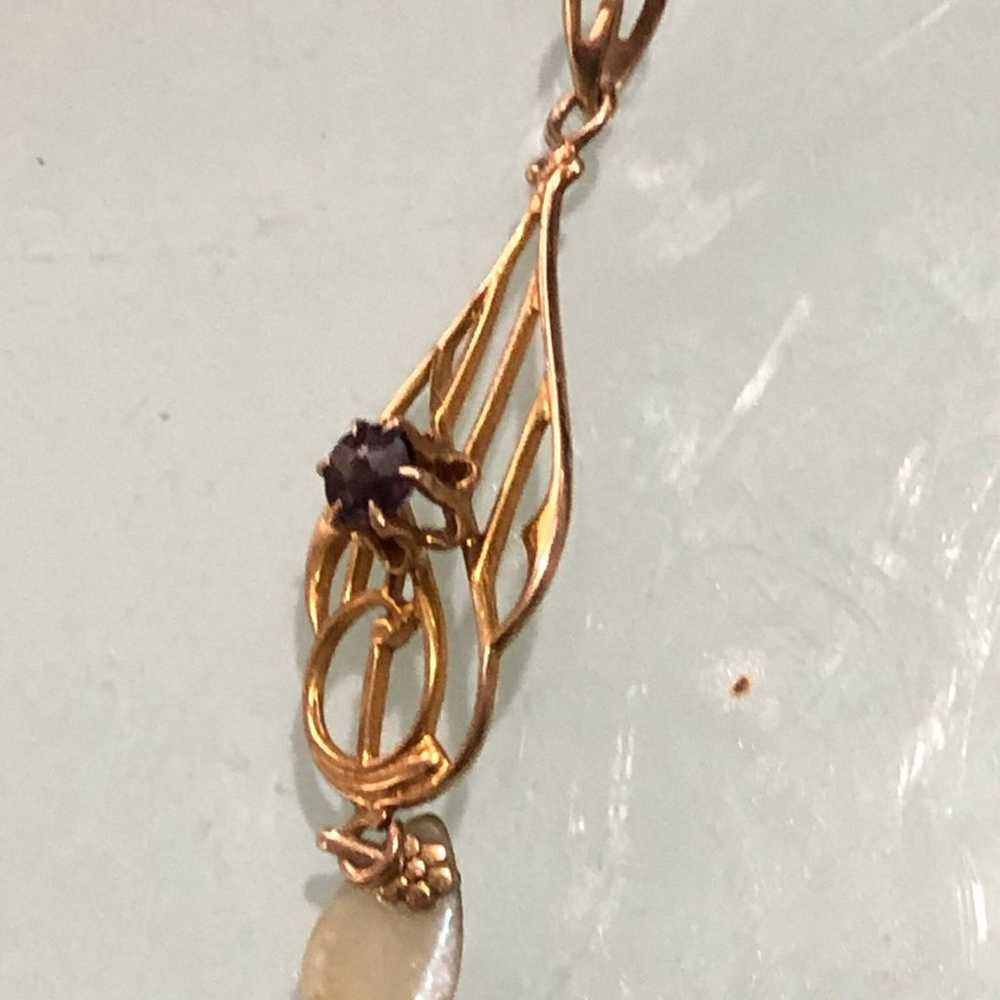 10kt yellow gold  pendant with pearl - image 4