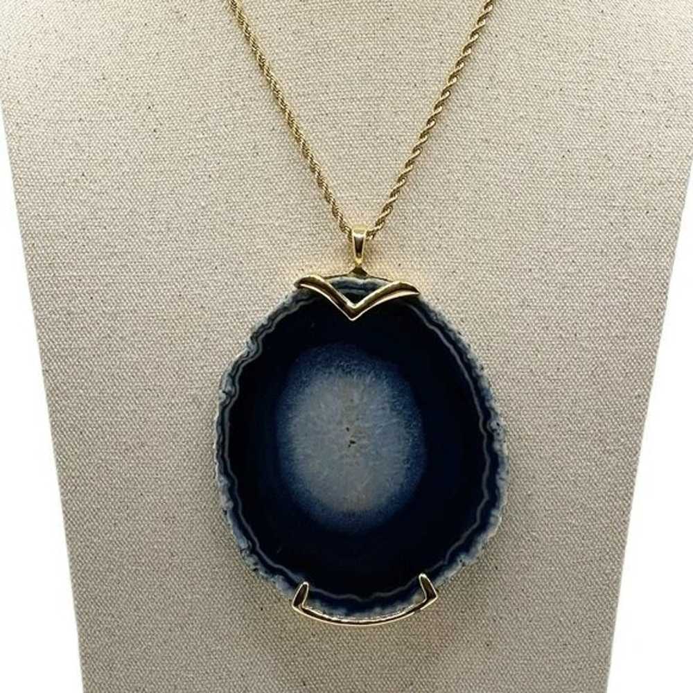 Kenneth Lane Vintage 70s Large Blue Agate Geode S… - image 1