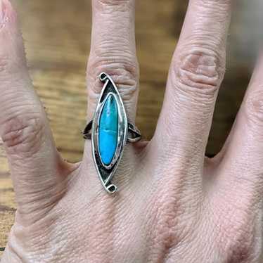 Vintage Oblong Turquoise Sterling Silver Ring