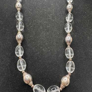 Vintage Sterling Silver & Crystal Necklace Marked