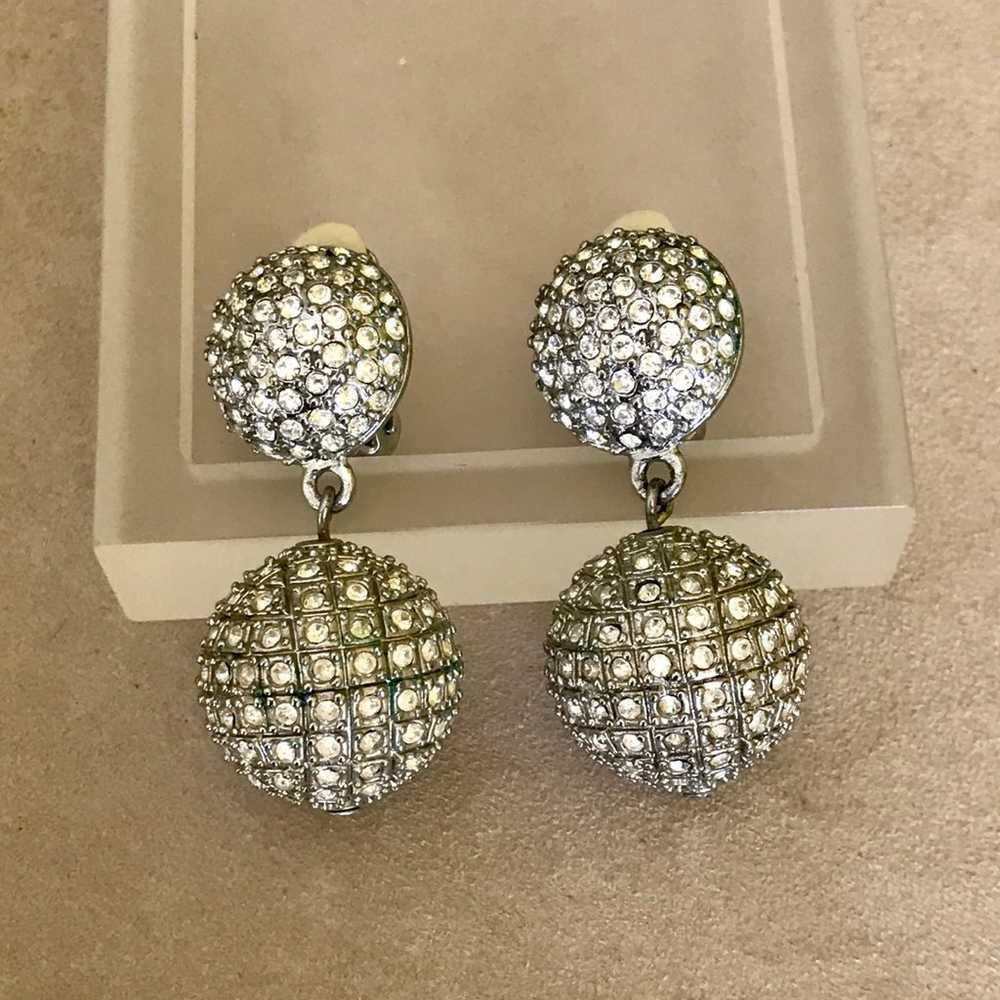 Vintage Graziano Clear Crystal Ball Drop Earrings - image 2