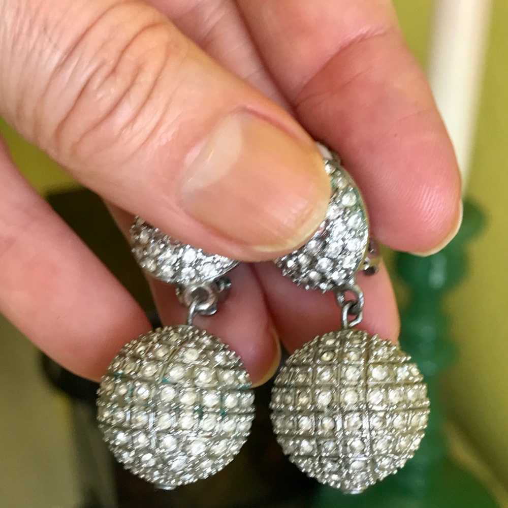 Vintage Graziano Clear Crystal Ball Drop Earrings - image 3