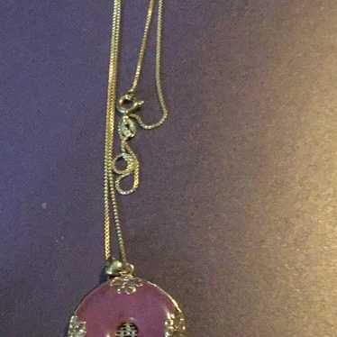 Pink Chinese hardstone necklace with gold wash ov… - image 1