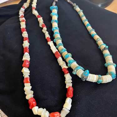 Vintage Turquoise/shell and Coral/Shell necklaces - image 1