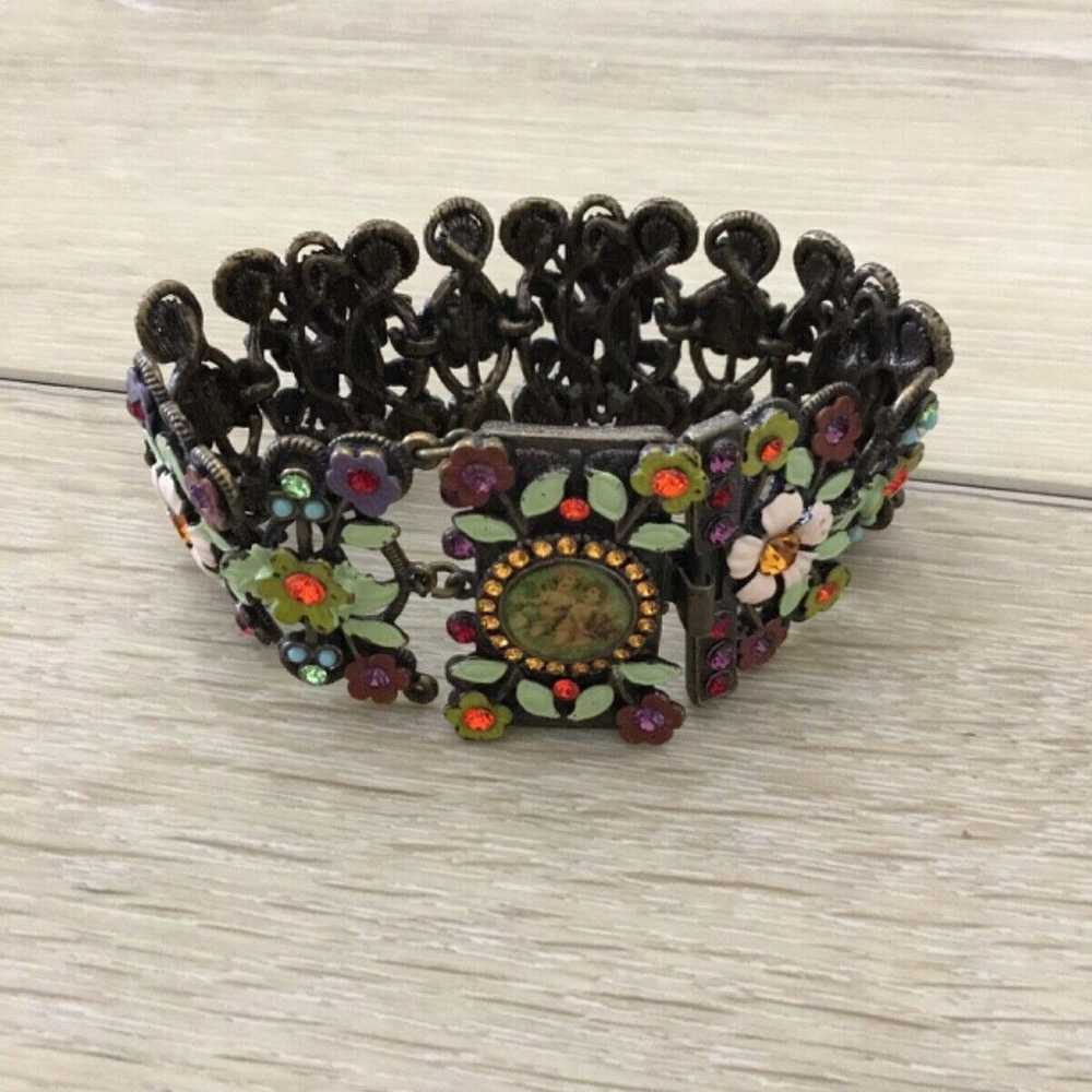 Vintage Michal Negrin Wide Statement Bracelet Flo… - image 1