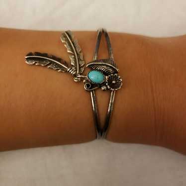 Vintage Sterling Silver Turquoise Cuff B - image 1