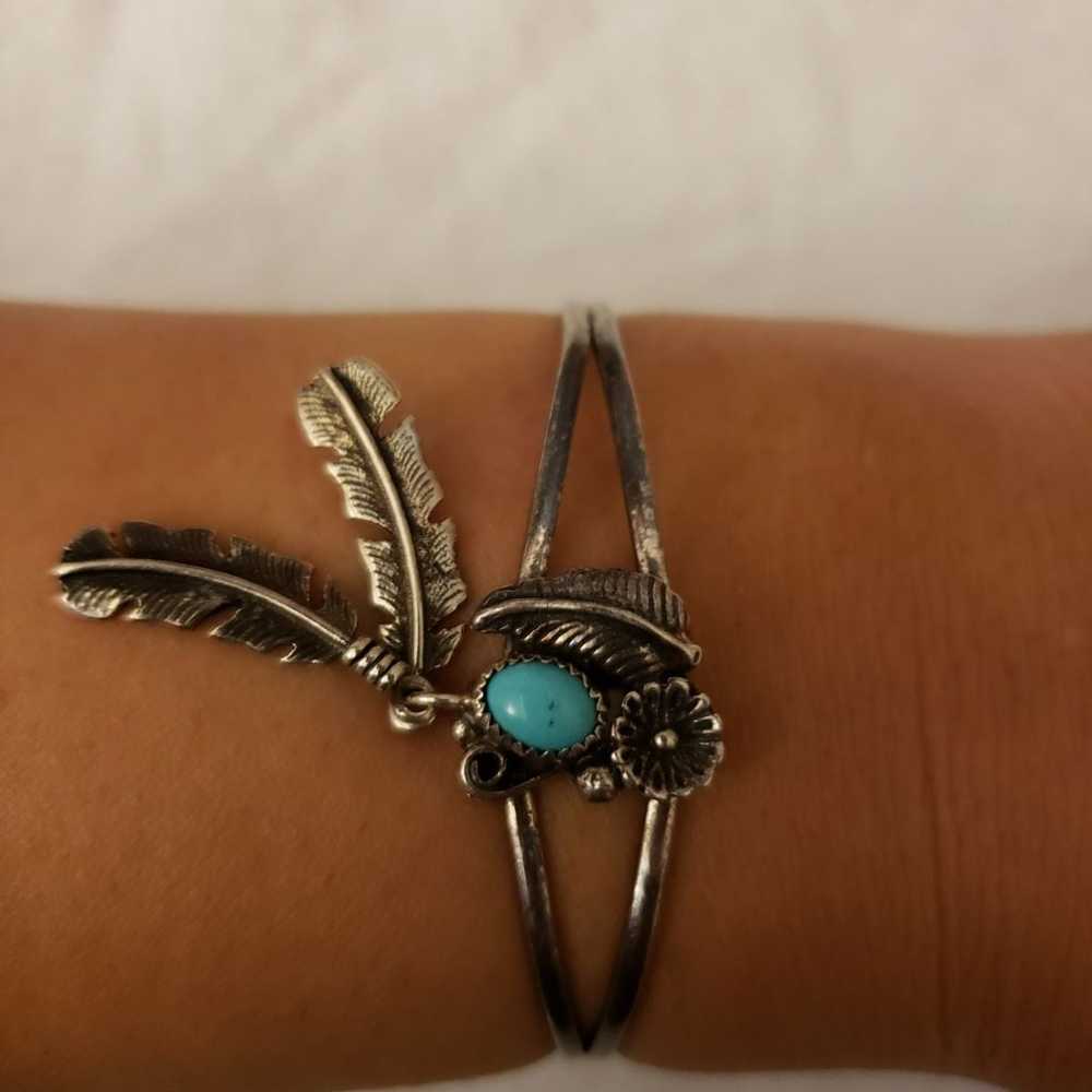 Vintage Sterling Silver Turquoise Cuff B - image 2