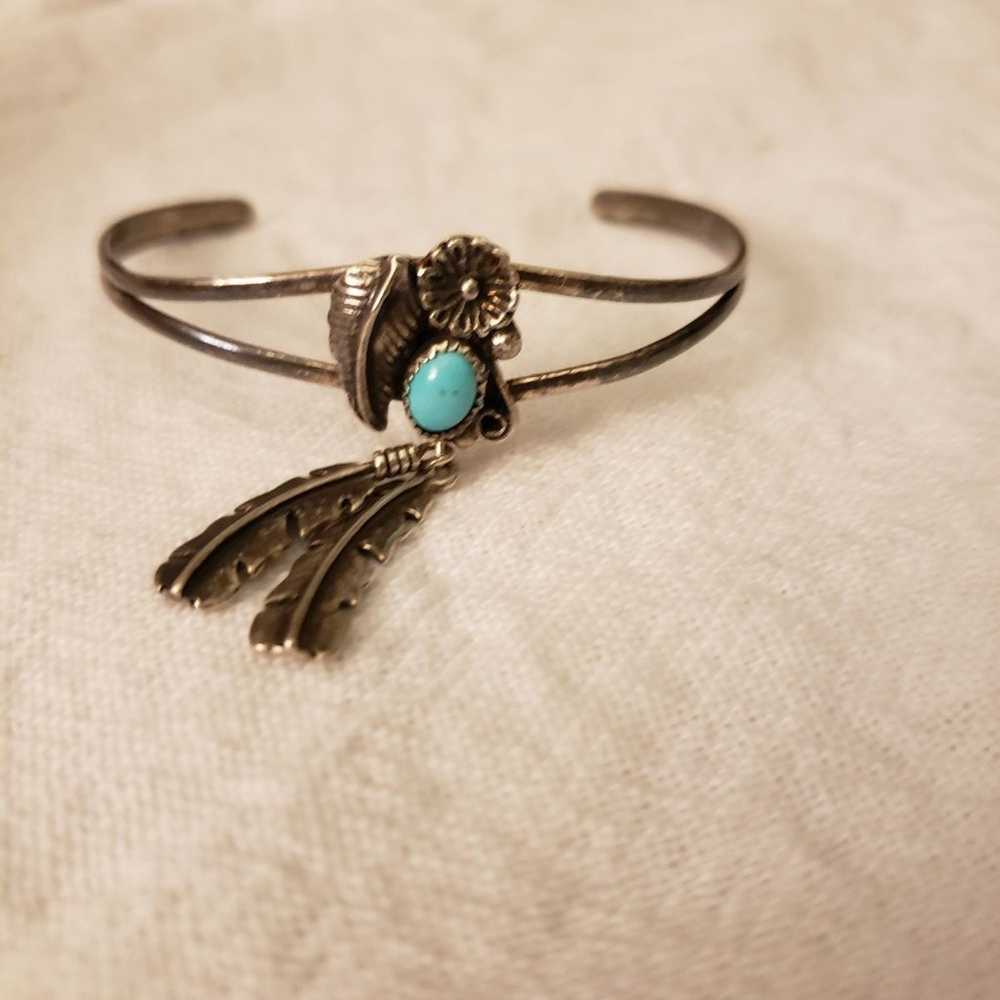 Vintage Sterling Silver Turquoise Cuff B - image 7