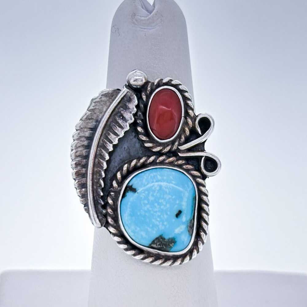 Vintage Southwest Sterling Silver Turquoise Coral… - image 3