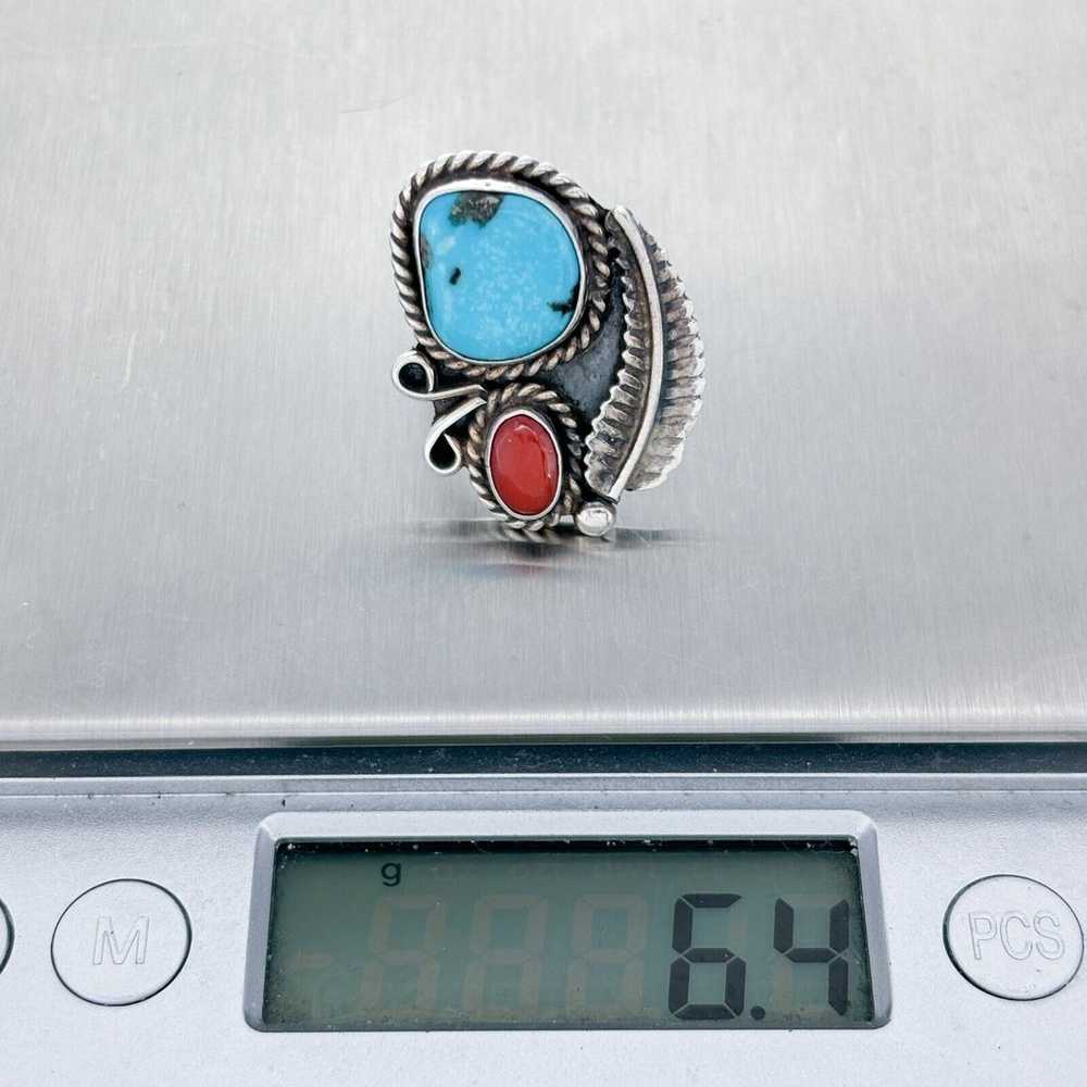 Vintage Southwest Sterling Silver Turquoise Coral… - image 5