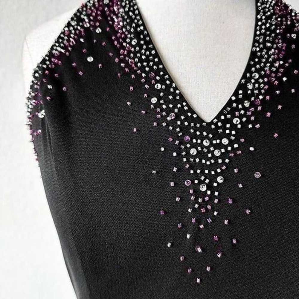 Vintage Black Purple Beaded Bodycon Maxi Formal P… - image 7