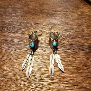 Vintage Sterling Silver Turquoise Earrin - image 1