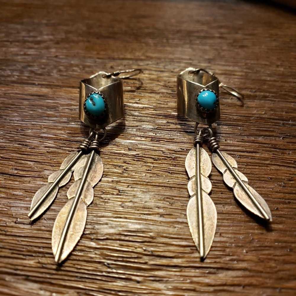 Vintage Sterling Silver Turquoise Earrin - image 2