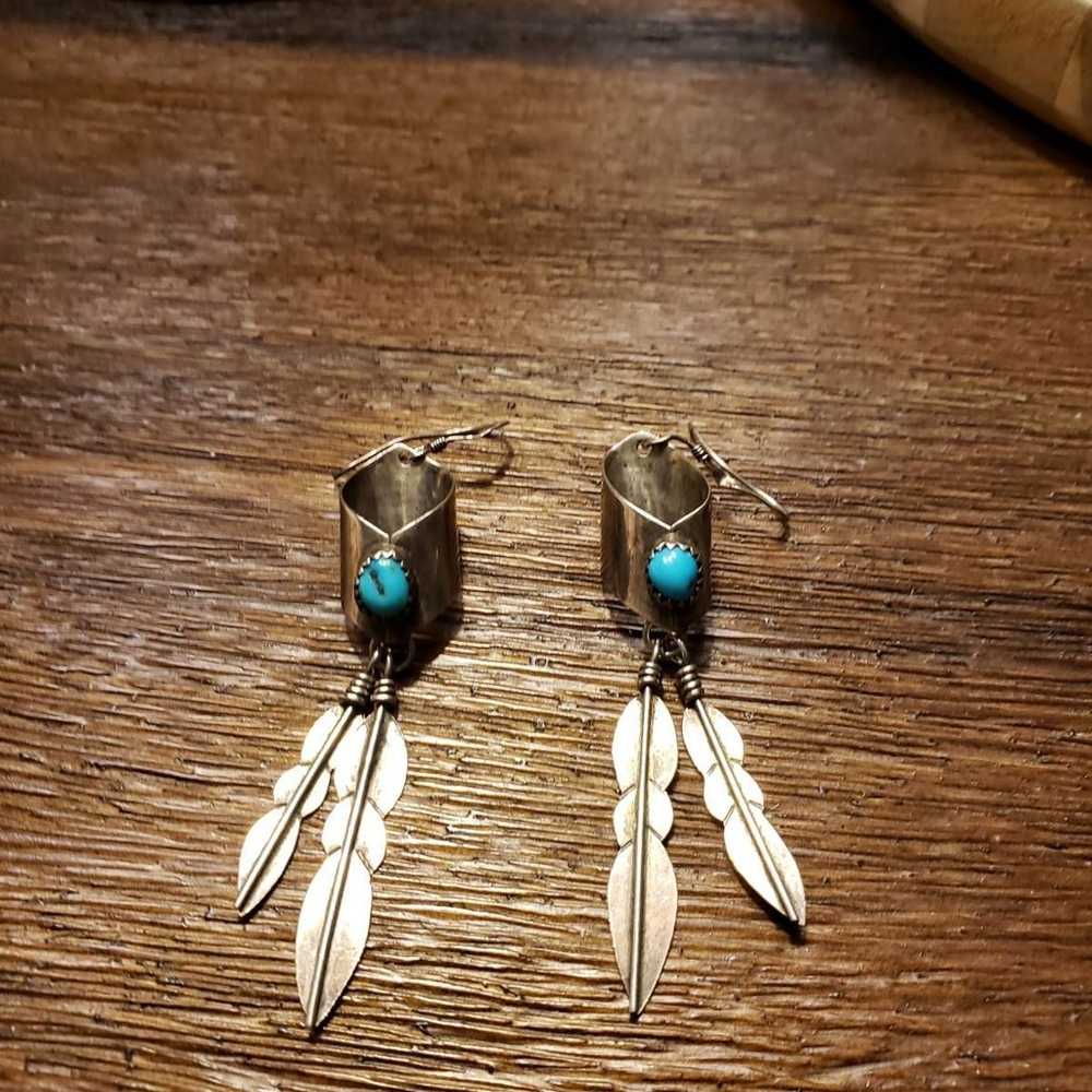 Vintage Sterling Silver Turquoise Earrin - image 3