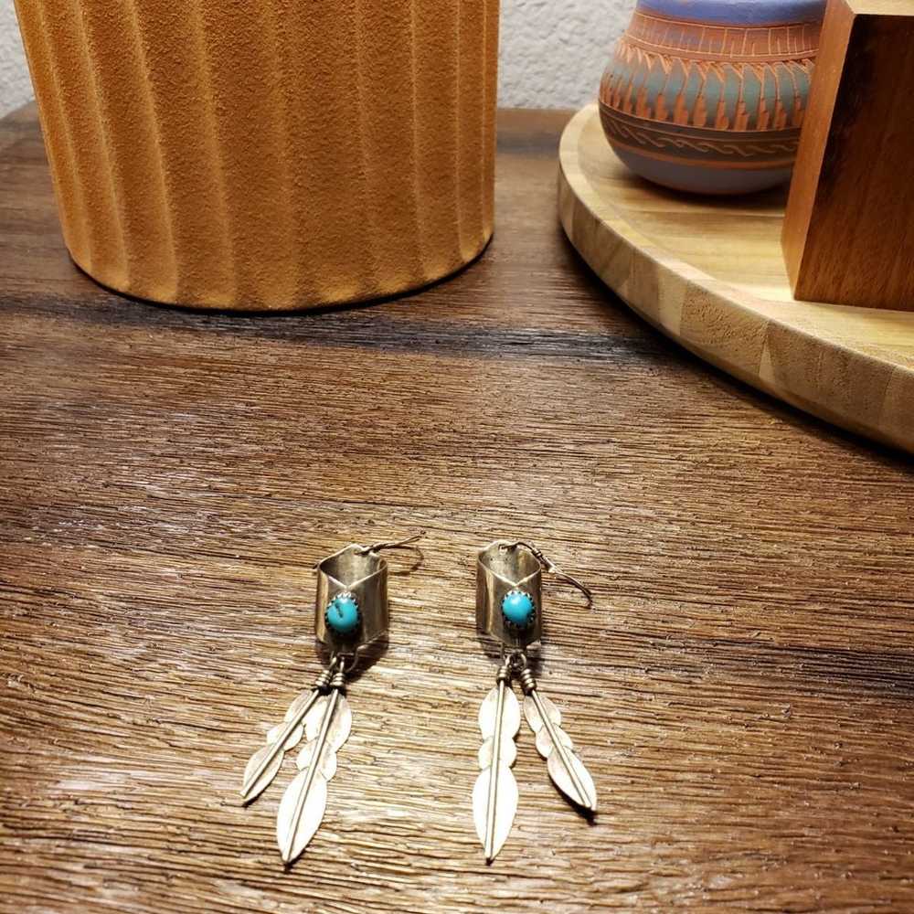 Vintage Sterling Silver Turquoise Earrin - image 4