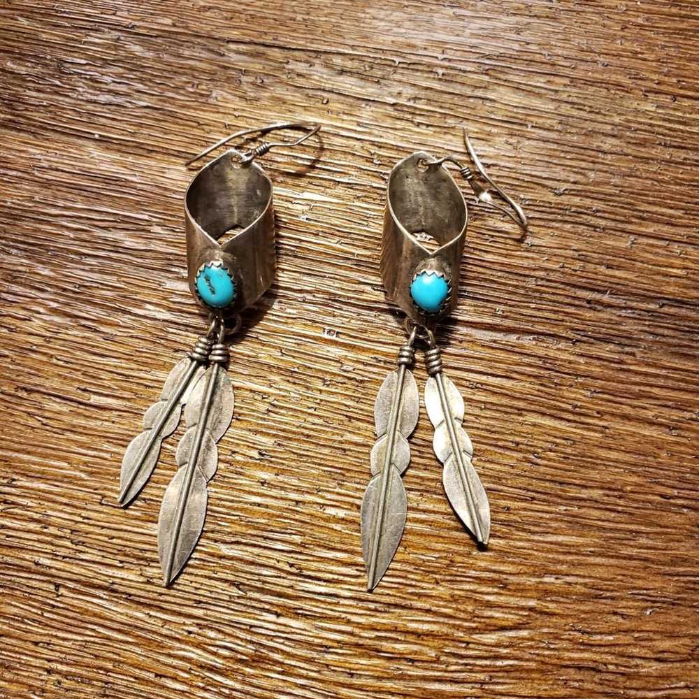 Vintage Sterling Silver Turquoise Earrin - image 6