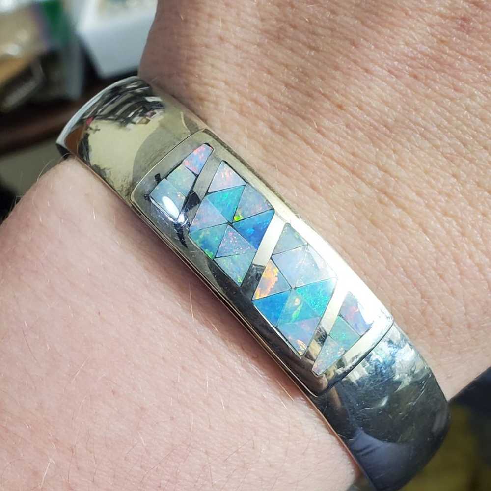 Opal inlay sterling silver bracelet! - image 1