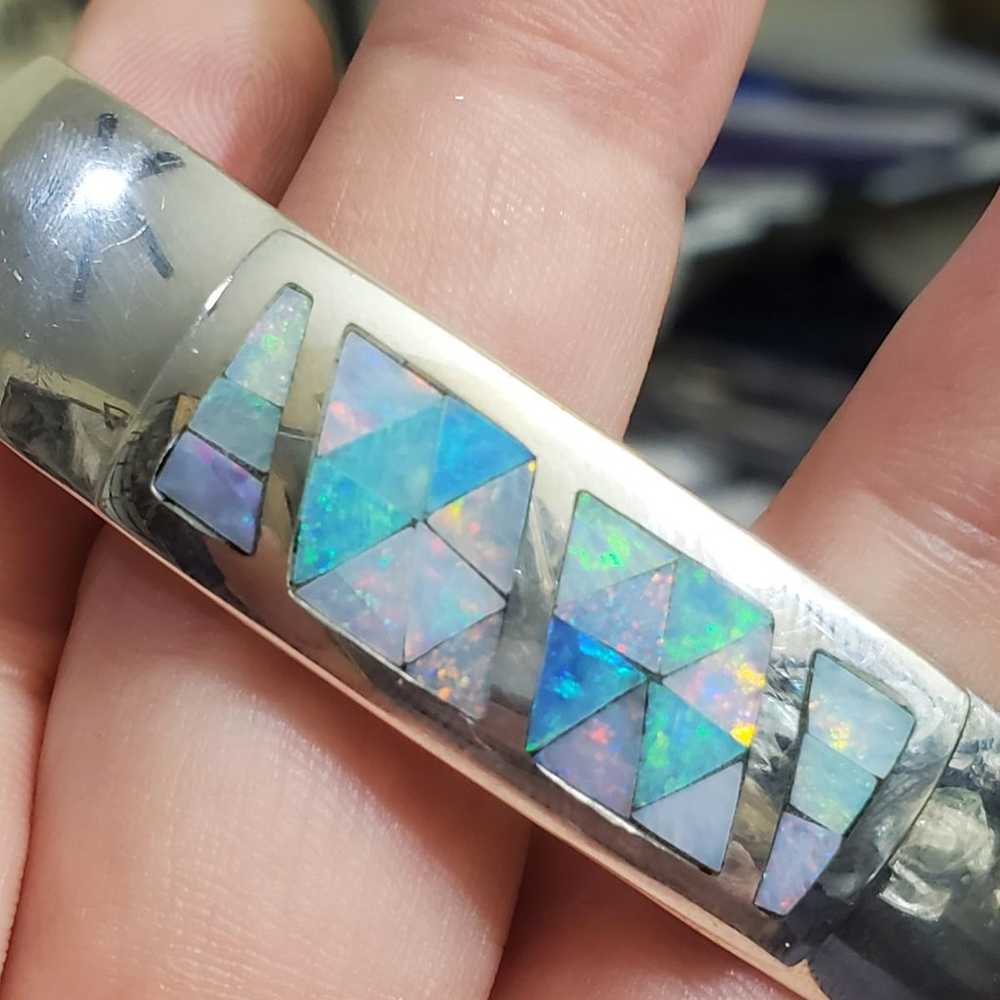 Opal inlay sterling silver bracelet! - image 2