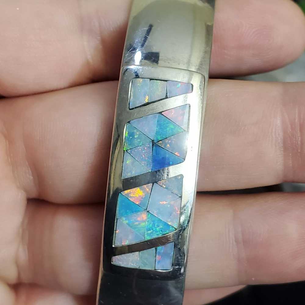 Opal inlay sterling silver bracelet! - image 7