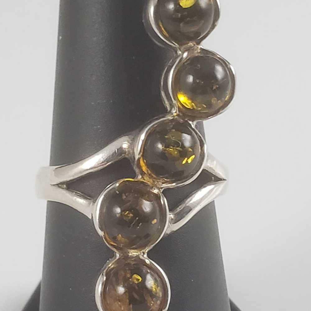 Genuine Green Baltic Amber 925 Ring - image 3