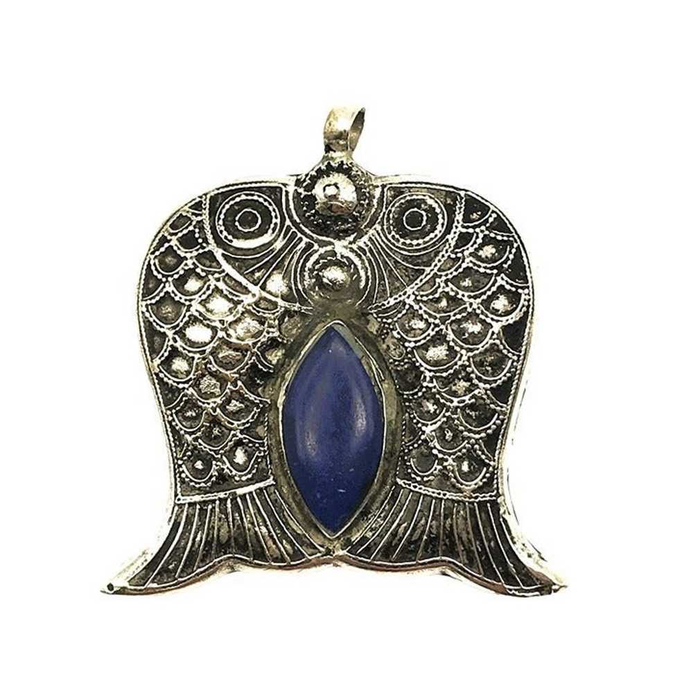 Lapis Lazuli Afghan Silver Fish Pendant Pisces Ol… - image 1