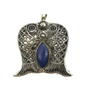 Lapis Lazuli Afghan Silver Fish Pendant Pisces Ol… - image 1