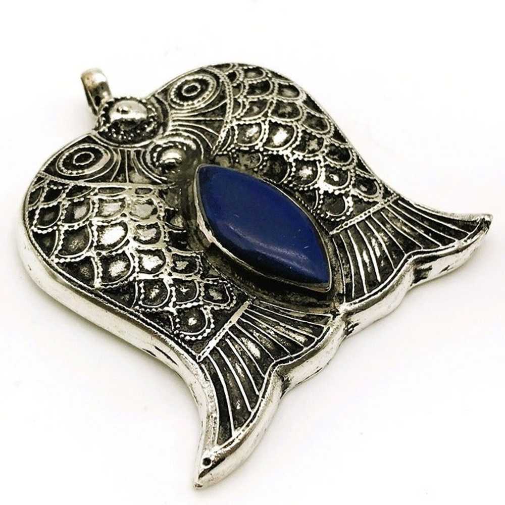 Lapis Lazuli Afghan Silver Fish Pendant Pisces Ol… - image 3