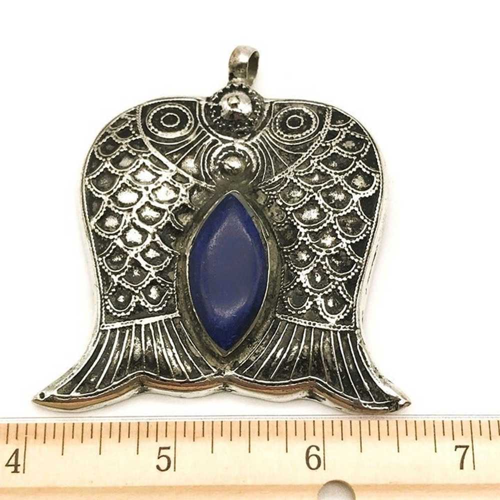 Lapis Lazuli Afghan Silver Fish Pendant Pisces Ol… - image 9