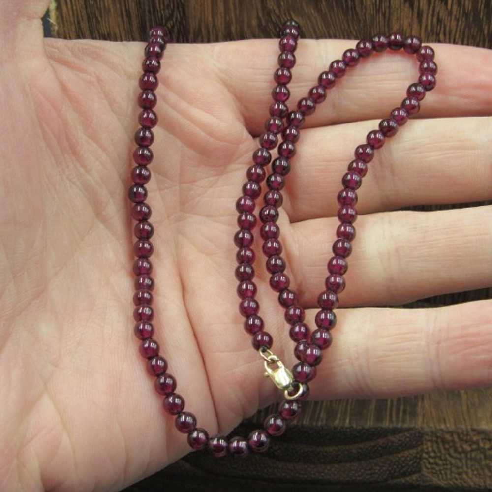 18" 10K Gold Small Garnet Ball Necklace - image 2