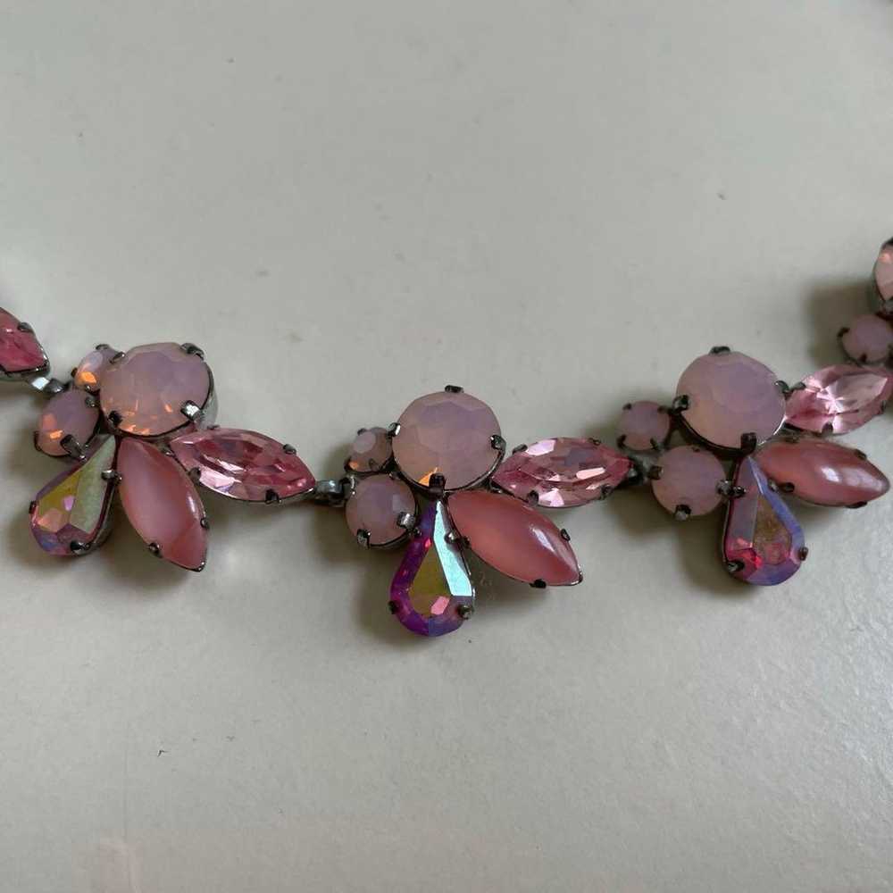 Vintage necklace & earring set made of pink glass… - image 2