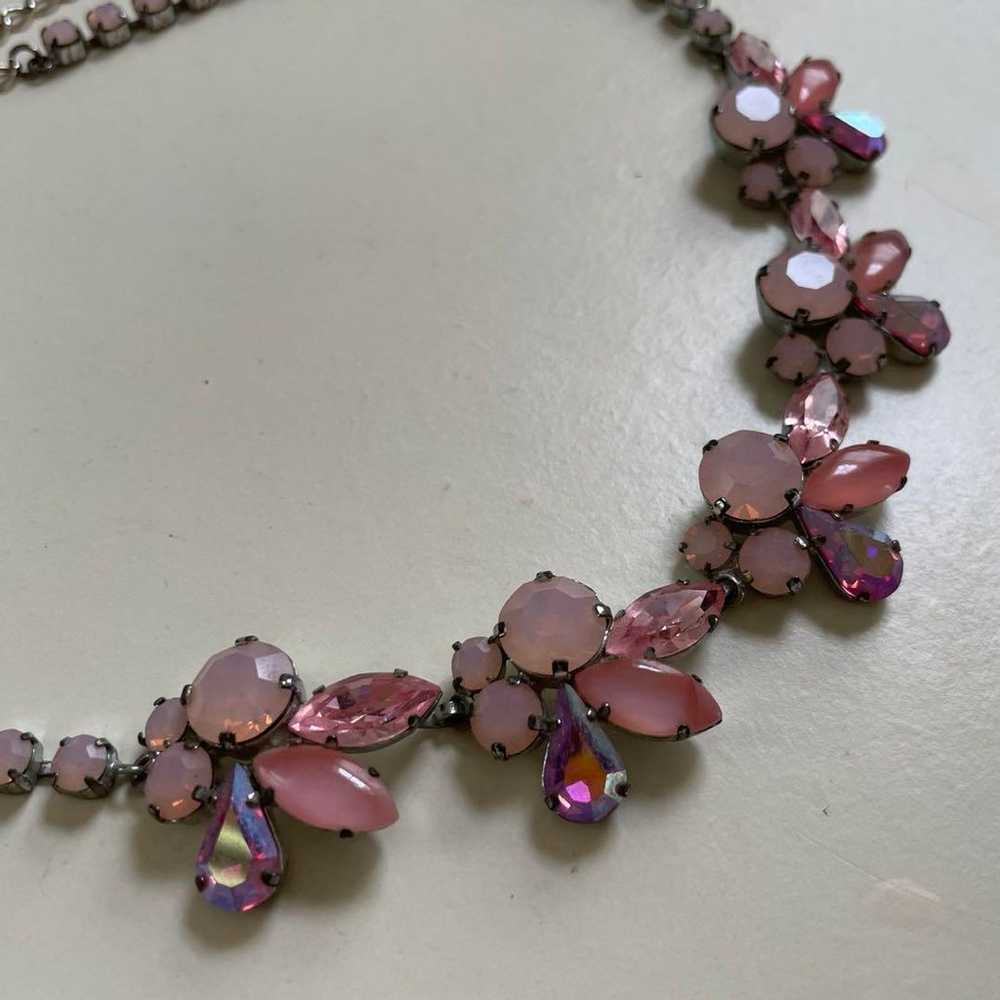 Vintage necklace & earring set made of pink glass… - image 3