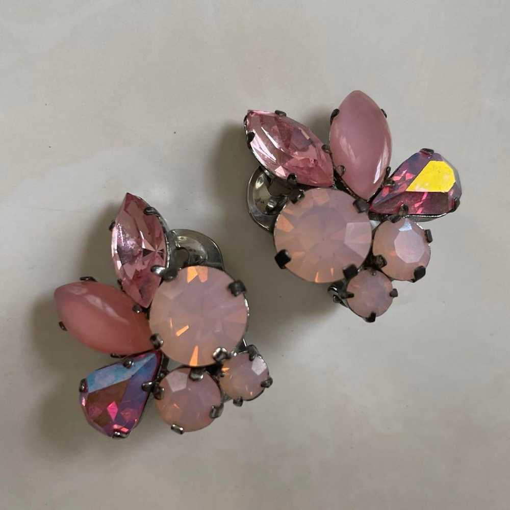 Vintage necklace & earring set made of pink glass… - image 7