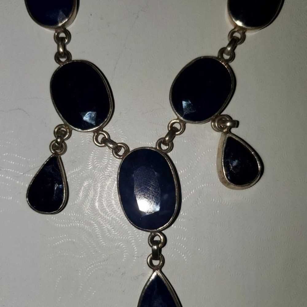 Vintage Sapphire Necklace & Earring Set - image 3