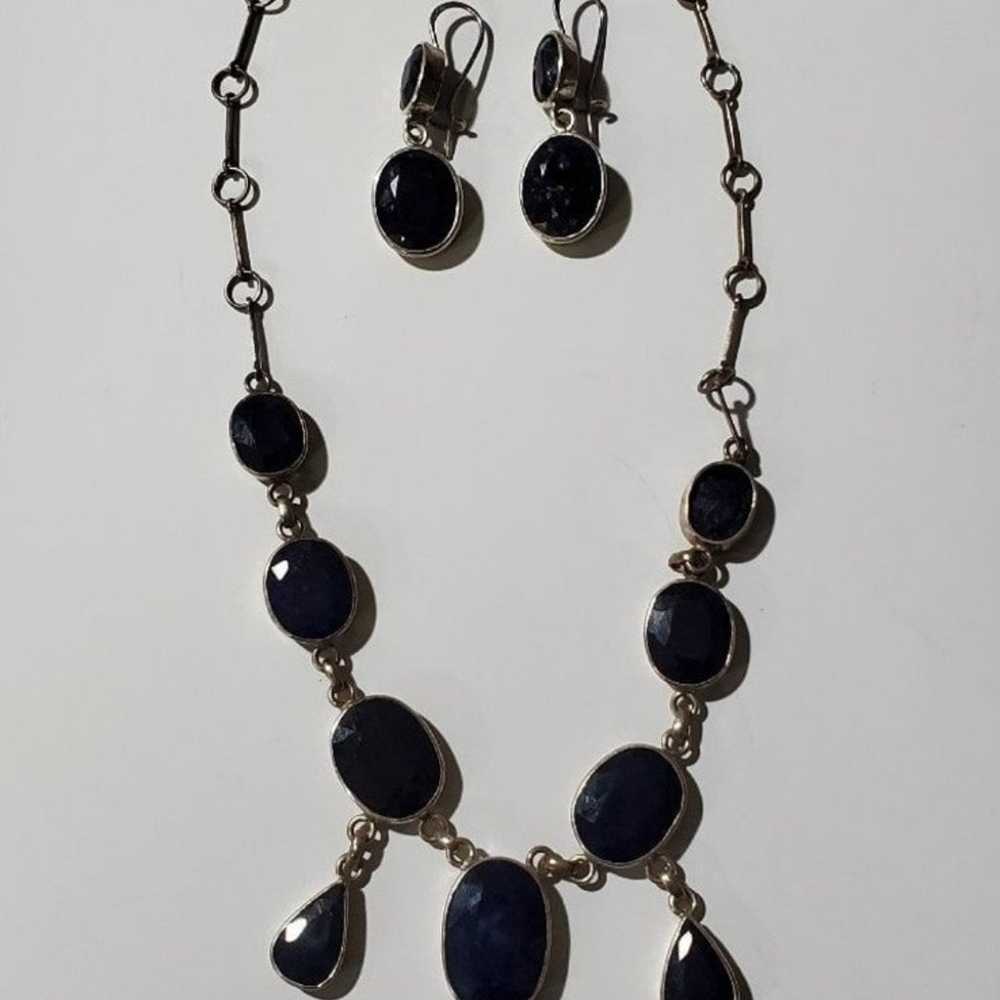 Vintage Sapphire Necklace & Earring Set - image 4