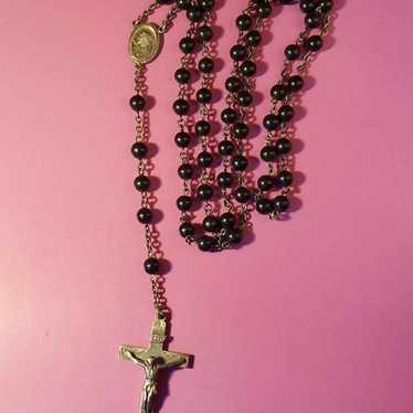 Vintage Sterling Black Round Bead Rosary