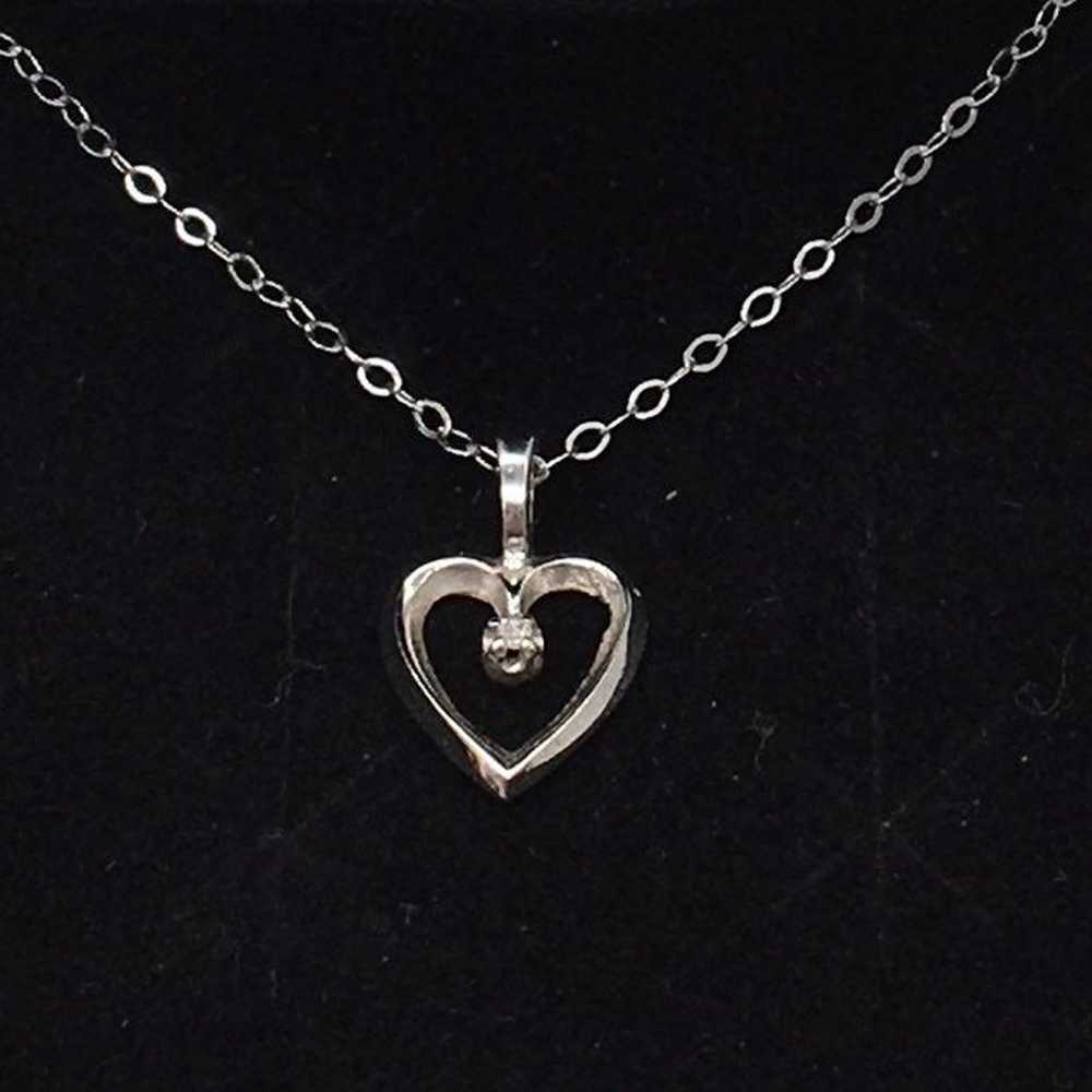 Vintage 14k White Gold Open Heart Diamond Necklace - image 1