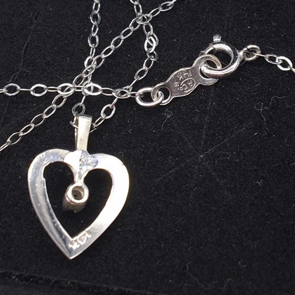 Vintage 14k White Gold Open Heart Diamond Necklace - image 3