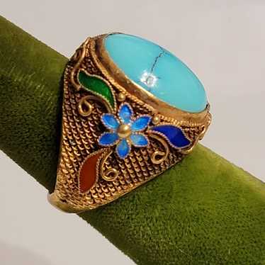 VINTAGE CHINESE EXPORT FILIGREE TURQUOISE ENAMEL R