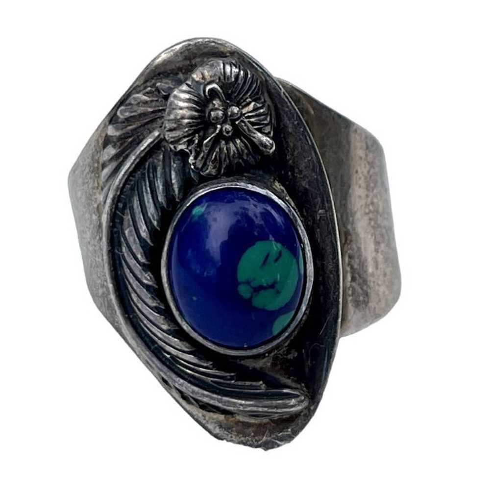 Vintage Native American SJ Signed Azurite Ring St… - image 1