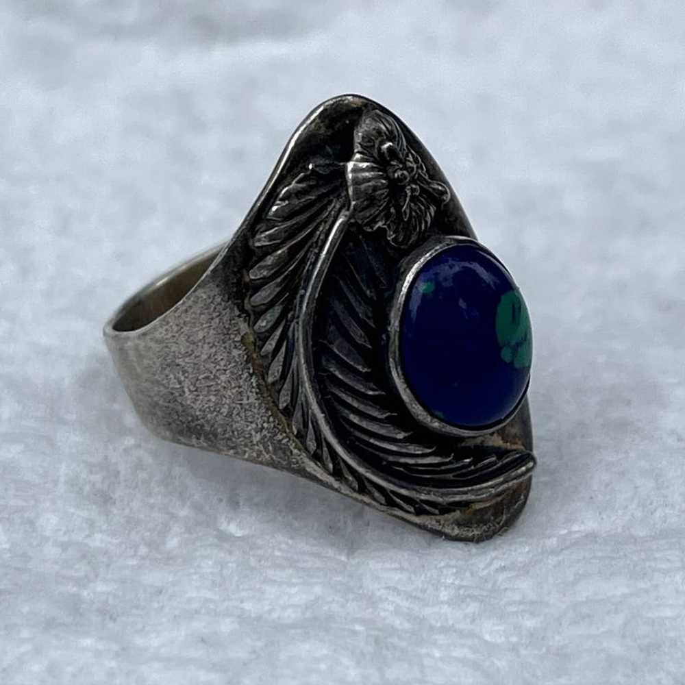 Vintage Native American SJ Signed Azurite Ring St… - image 2