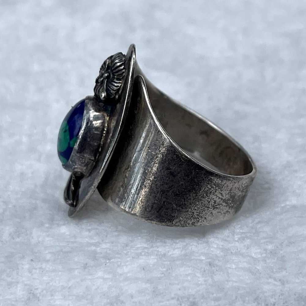 Vintage Native American SJ Signed Azurite Ring St… - image 3