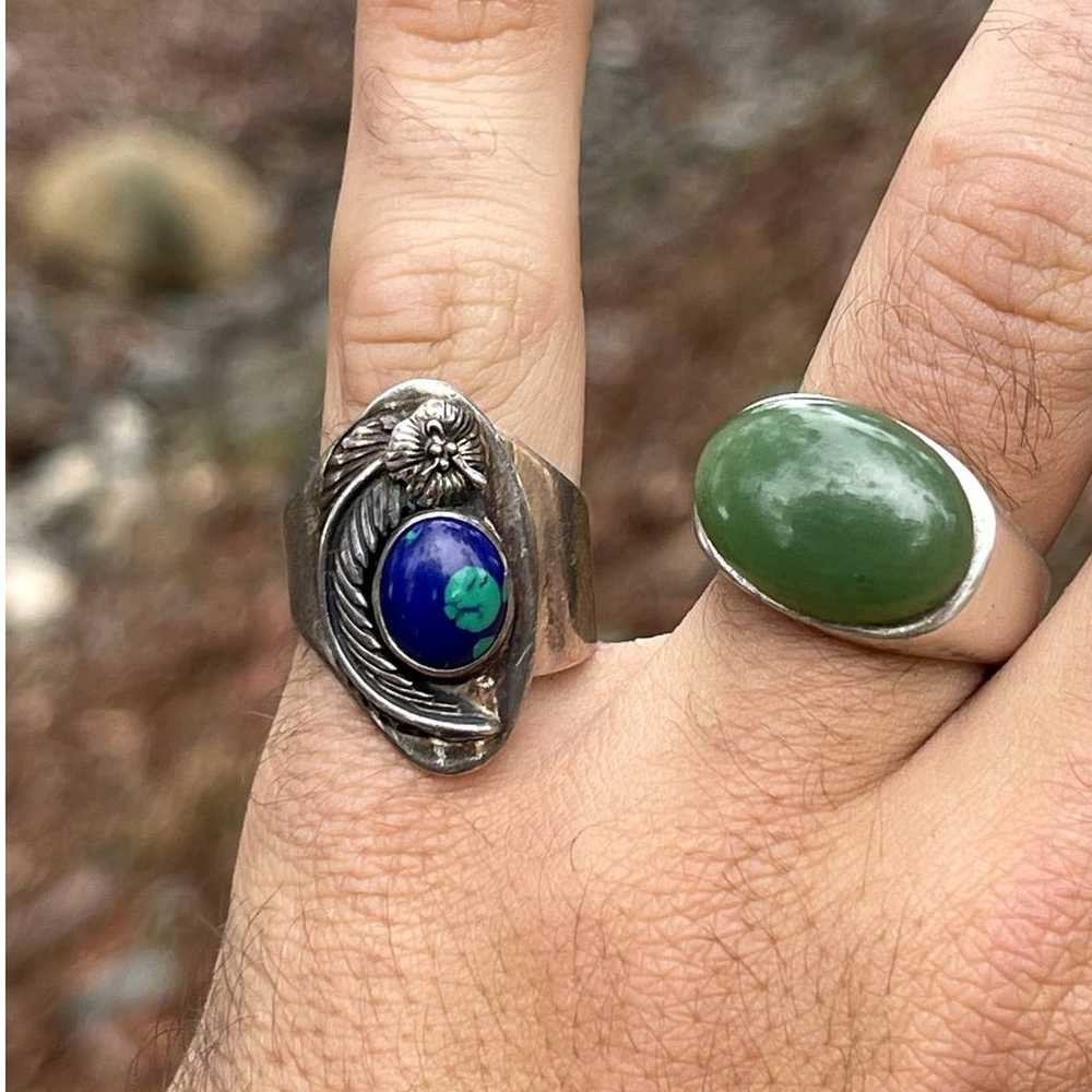 Vintage Native American SJ Signed Azurite Ring St… - image 5