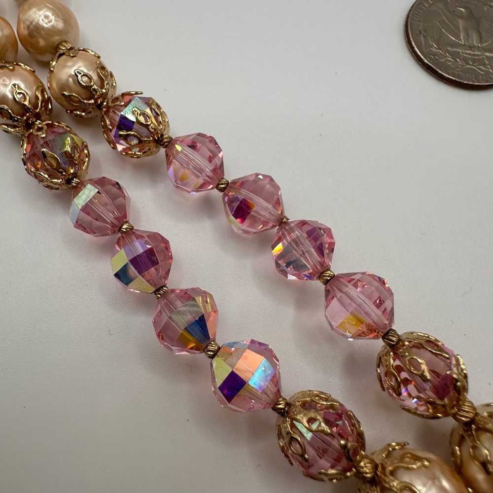 Vendome Necklace Double Strand Pink Faux Pearl & … - image 10